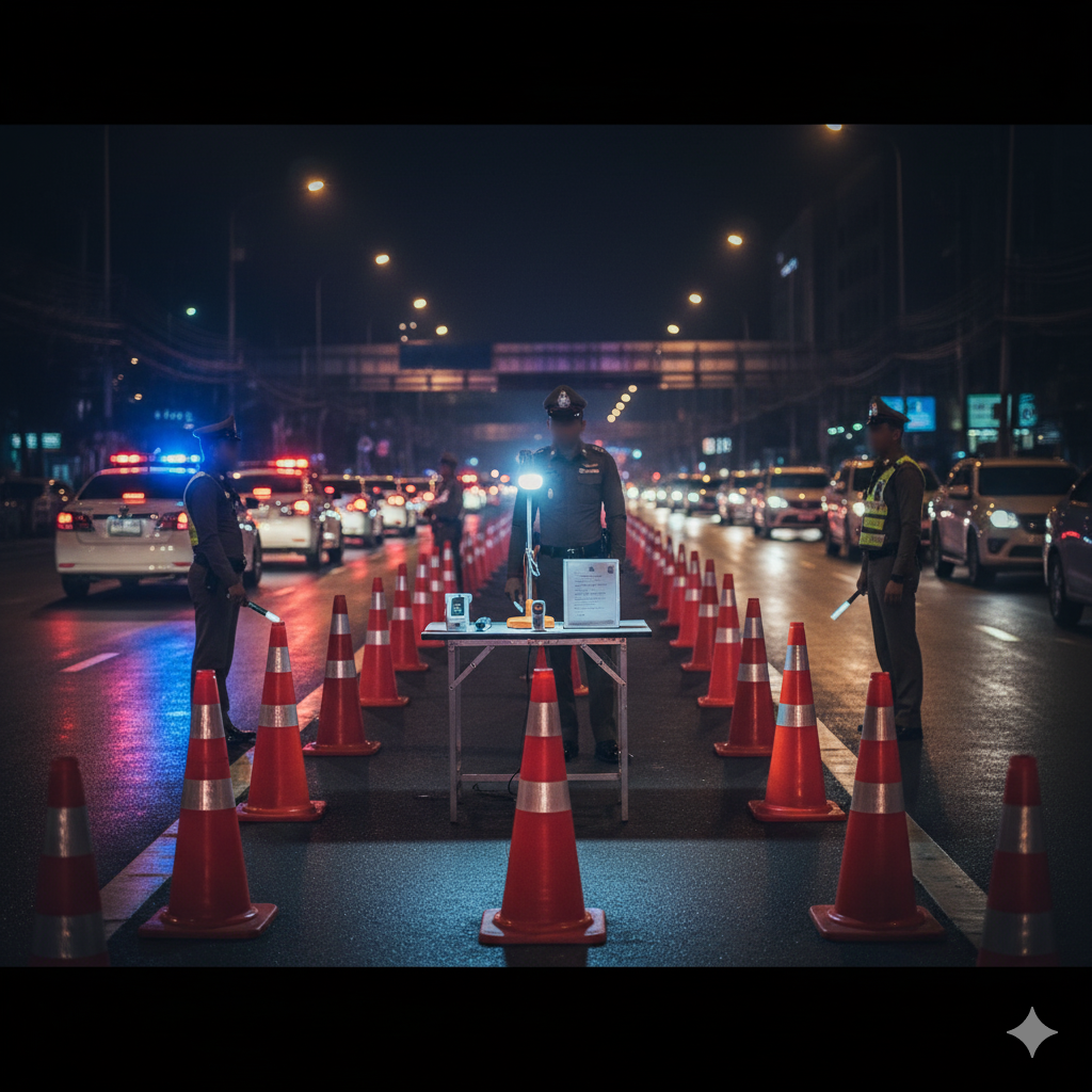 Thai police DUI checkpoint at night